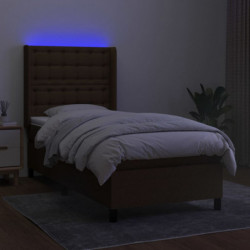 Boxspringbett mit Matratze & LED Dunkelbraun 100x200 cm Stoff