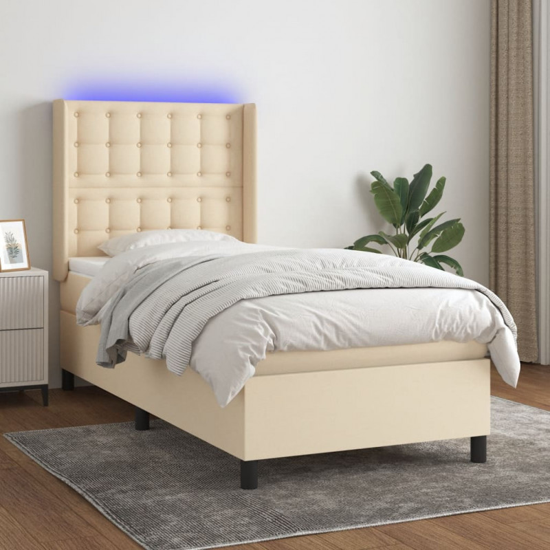 Boxspringbett mit Matratze & LED Creme 100x200 cm Stoff