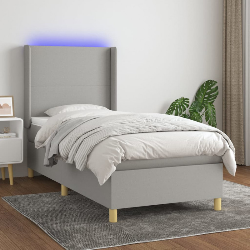 Boxspringbett mit Matratze & LED Hellgrau 90x190 cm Stoff