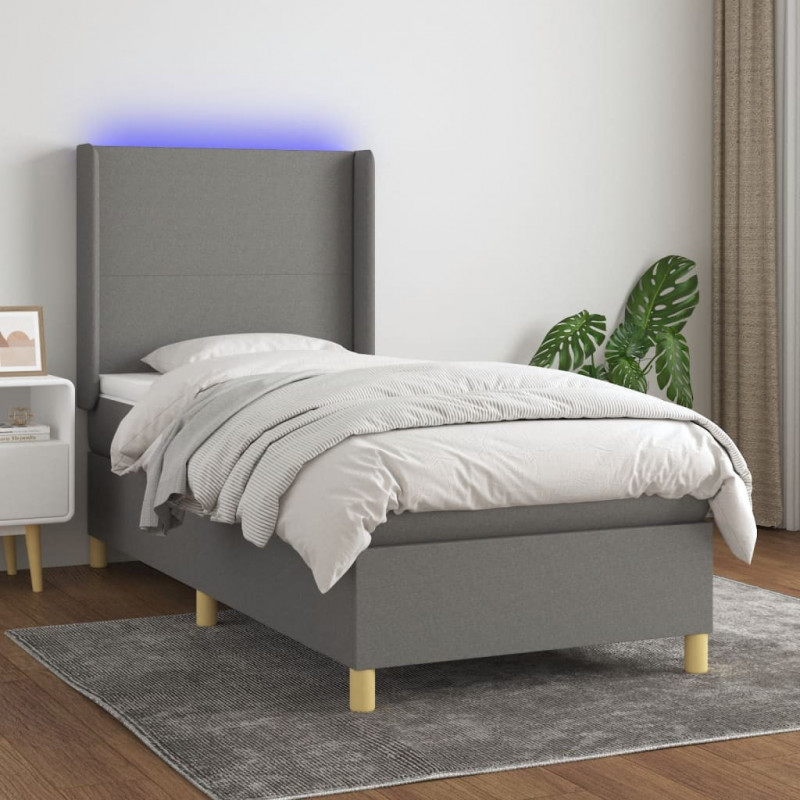 Boxspringbett mit Matratze & LED Dunkelgrau 100x200 cm Stoff