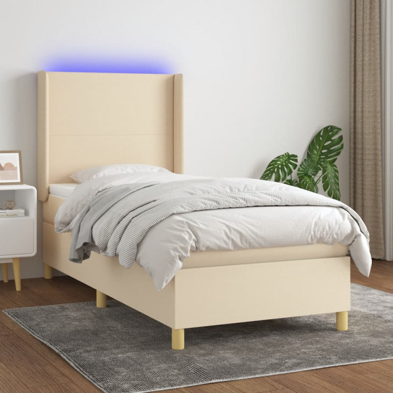 Boxspringbett mit Matratze & LED Creme 100x200 cm Stoff