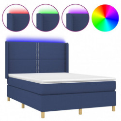 Boxspringbett mit Matratze & LED Blau 140x190 cm Stoff