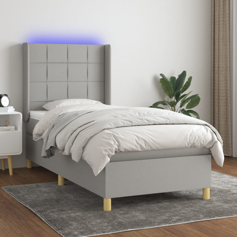 Boxspringbett mit Matratze & LED Hellgrau 90x190 cm Stoff