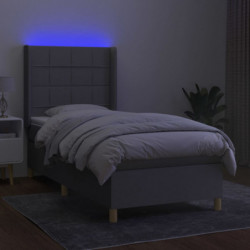 Boxspringbett mit Matratze & LED Hellgrau 90x190 cm Stoff