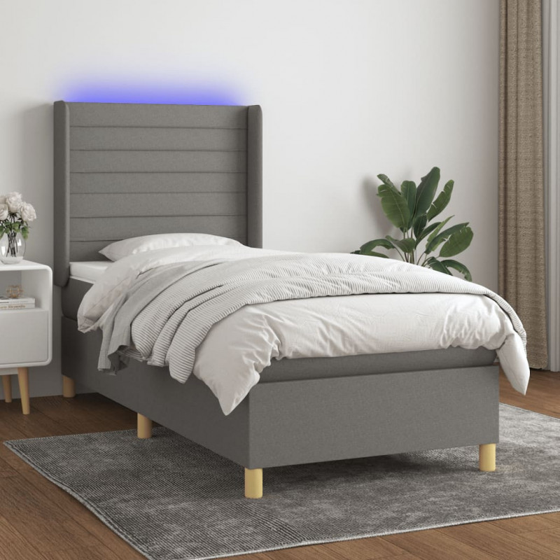 Boxspringbett mit Matratze & LED Dunkelgrau 80x200 cm Stoff