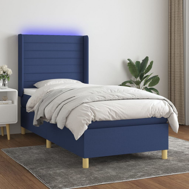 Boxspringbett mit Matratze & LED Blau 90x200 cm Stoff