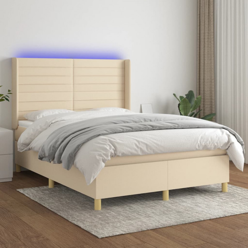 Boxspringbett mit Matratze & LED Creme 140x190 cm Stoff