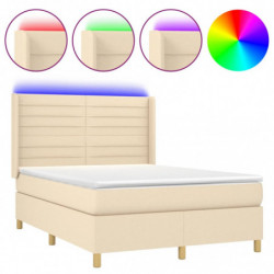 Boxspringbett mit Matratze & LED Creme 140x200 cm Stoff