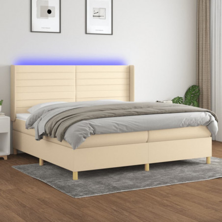 Boxspringbett mit Matratze & LED Creme 200x200 cm Stoff