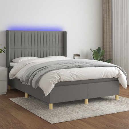 Boxspringbett mit Matratze & LED Dunkelgrau 140x200 cm Stoff