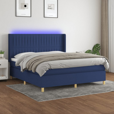 Boxspringbett mit Matratze & LED Blau 160x200 cm Stoff