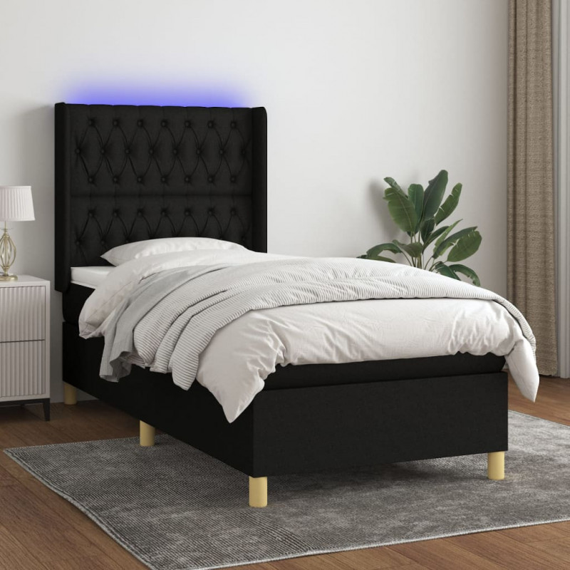 Boxspringbett mit Matratze & LED Schwarz 80x200 cm Stoff