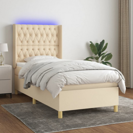 Boxspringbett mit Matratze & LED Creme 90x190 cm Stoff