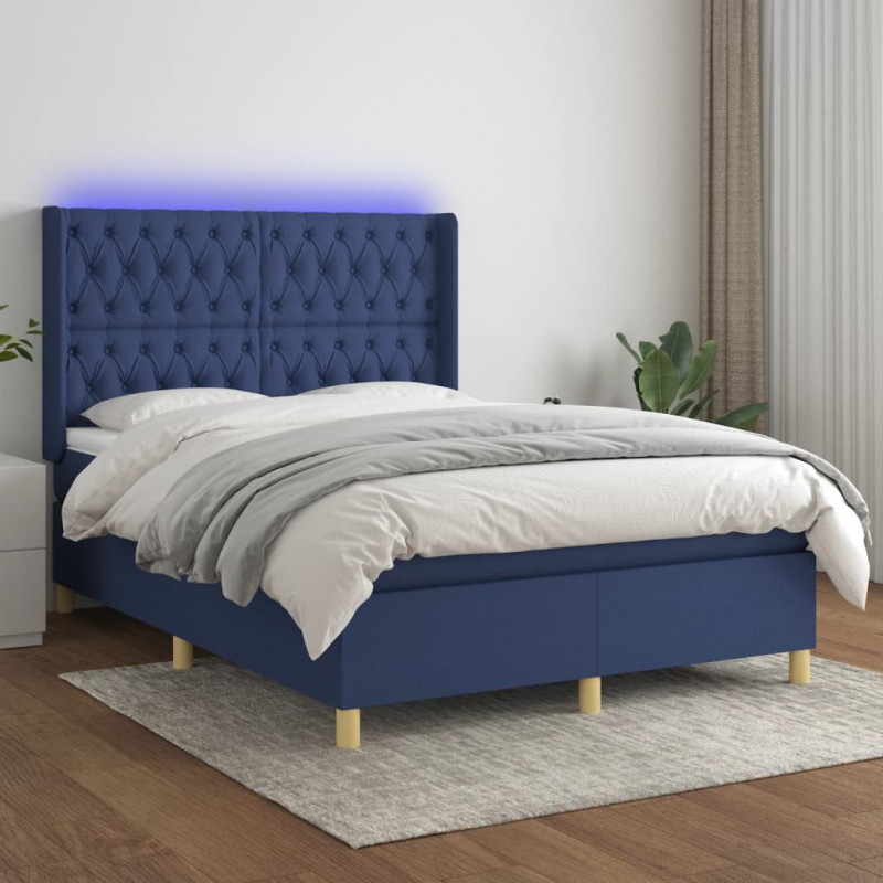 Boxspringbett mit Matratze & LED Blau 140x200 cm Stoff