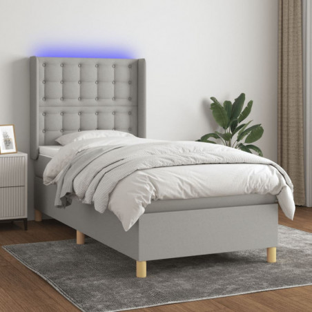 Boxspringbett mit Matratze & LED Hellgrau 90x190 cm Stoff