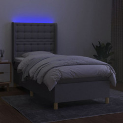 Boxspringbett mit Matratze & LED Hellgrau 90x190 cm Stoff