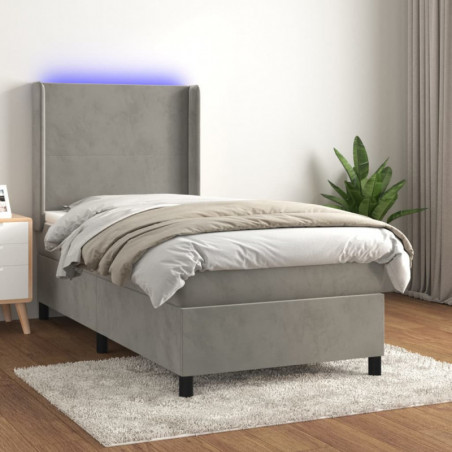 Boxspringbett mit Matratze & LED Hellgrau 80x200 cm Samt