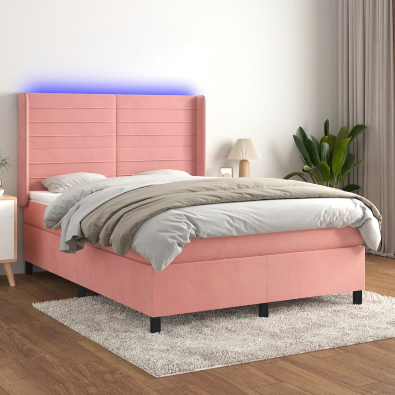 Boxspringbett mit Matratze & LED Rosa 140x190 cm Samt