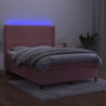 Boxspringbett mit Matratze & LED Rosa 140x190 cm Samt