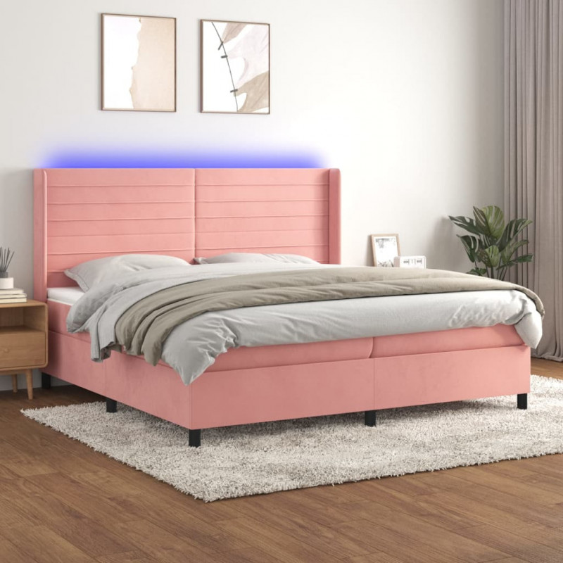 Boxspringbett mit Matratze & LED Rosa 200x200 cm Samt