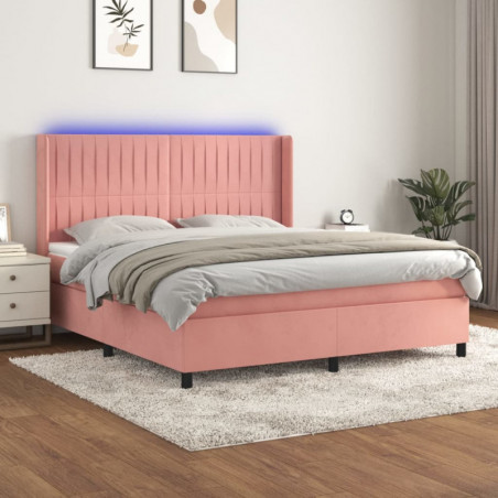 Boxspringbett mit Matratze & LED Rosa 160x200 cm Samt