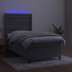 Boxspringbett mit Matratze & LED Hellgrau 90x190 cm Samt