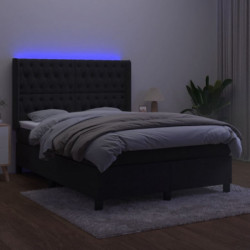 Boxspringbett mit Matratze & LED Schwarz 140x200 cm Samt