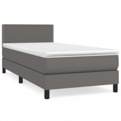 Boxspringbett mit Matratze Grau 90x200 cm Kunstleder