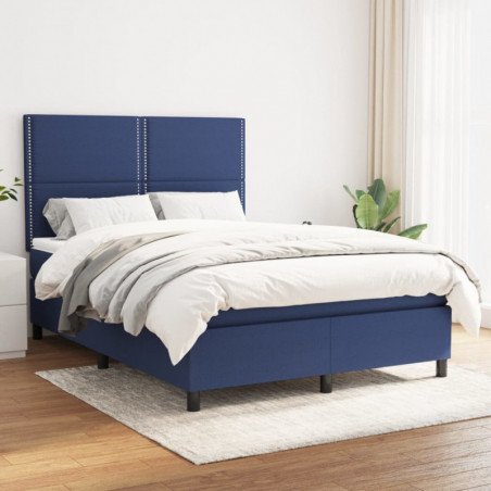 Boxspringbett mit Matratze Blau 140x190 cm Stoff