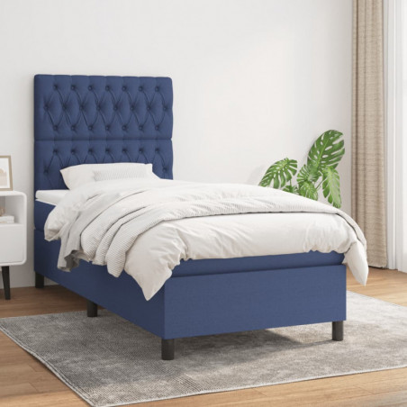 Boxspringbett mit Matratze Blau 90x190 cm Stoff