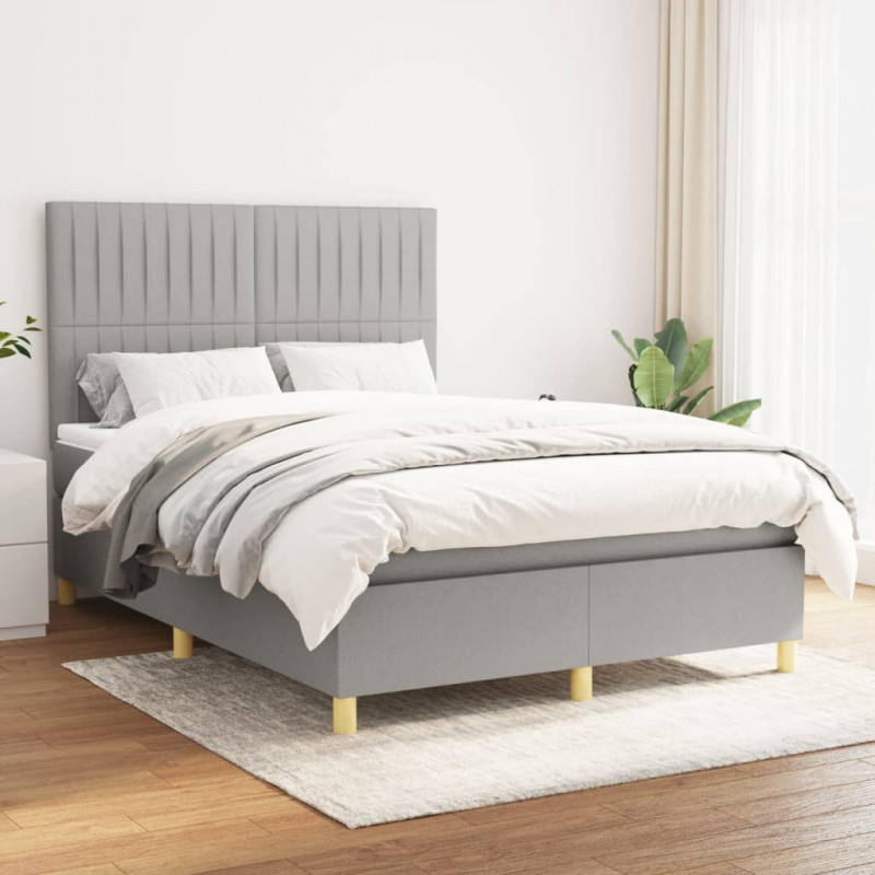 Boxspringbett mit Matratze Hellgrau 140x190 cm Stoff