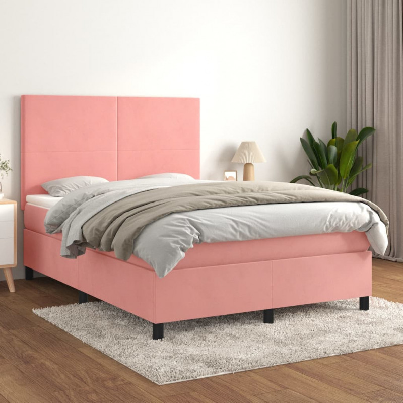 Boxspringbett mit Matratze Rosa 140x190 cm Samt