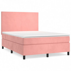 Boxspringbett mit Matratze Rosa 140x190 cm Samt