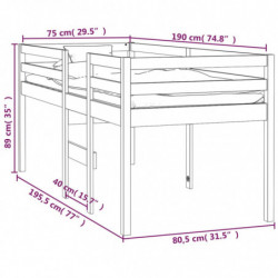 Hochbett Honigbraun 75x190 cm Massivholz Kiefer