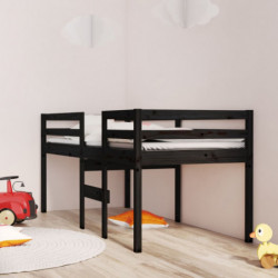 Hochbett Schwarz 75x190 cm Massivholz Kiefer