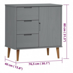 Sideboard MOLDE Grau 76,5x40x80 cm Massivholz Kiefer