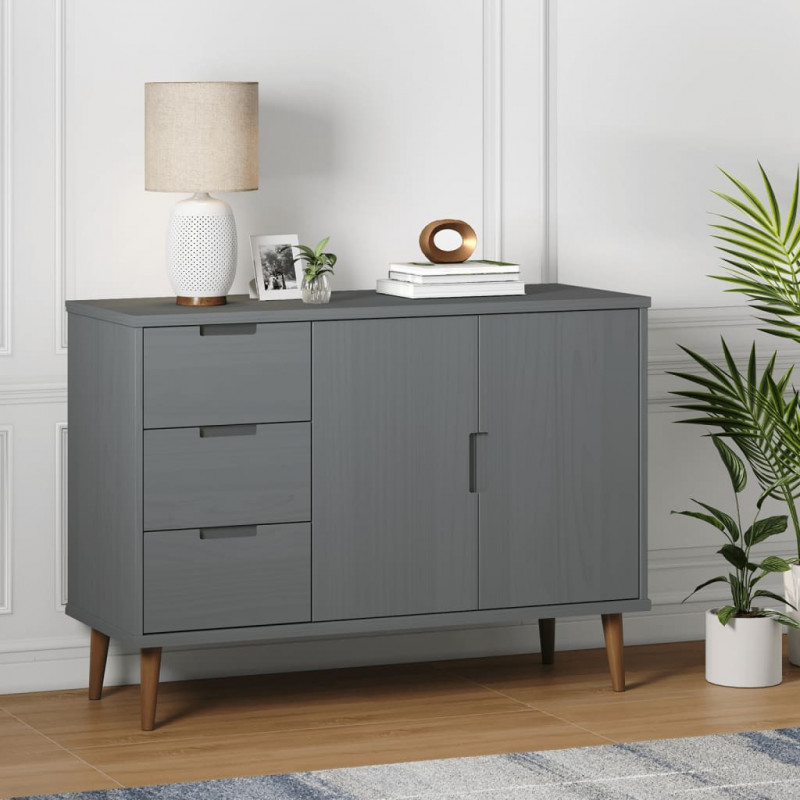 Sideboard MOLDE Grau 113x40x80 cm Massivholz Kiefer