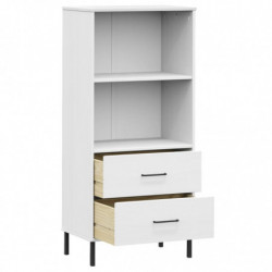 Bücherregal OSLO mit 2 Schubladen Weiß 60x35x128,5cm Massivholz