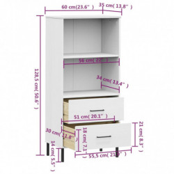 Bücherregal OSLO mit 2 Schubladen Weiß 60x35x128,5cm Massivholz