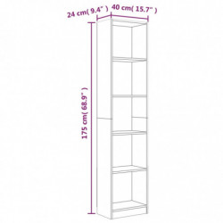 Bücherregal 5 Fächer Braun Eiche 40x24x175 cm Holzwerkstoff