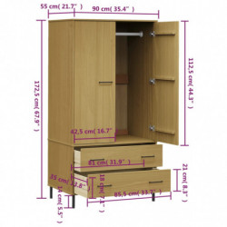 Kleiderschrank OSLO Metallbeinen Braun 90x55x172,5cm Massivholz