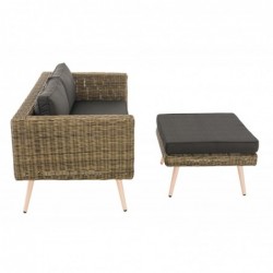 2er Sofa Molde mit Fußhocker Rundrattan natura 40 cm (Hellbraun)
