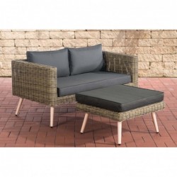 2er Sofa Molde mit Fußhocker Rundrattan natura 45 cm (Hellbraun)
