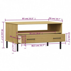 Couchtisch OSLO mit Metallbeinen Braun 85x50x45 cm Massivholz