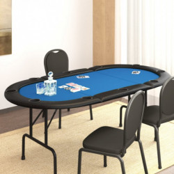Pokertisch Klappbar 10 Spieler Blau 206x106x75 cm