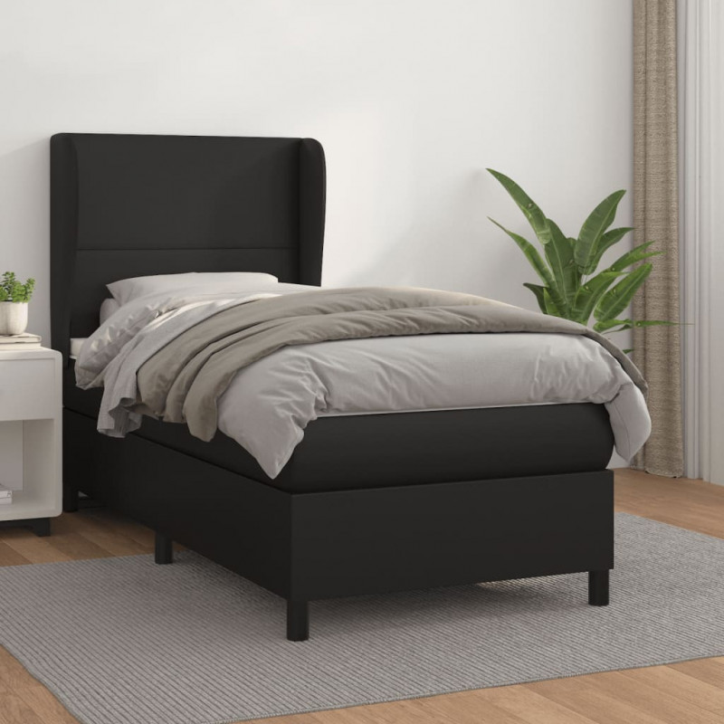 Boxspringbett mit Matratze Schwarz 90x190 cm Kunstleder