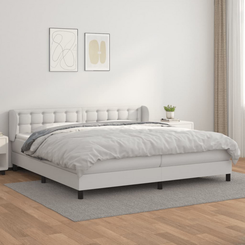 Boxspringbett mit Matratze Weiß 200x200 cm Kunstleder