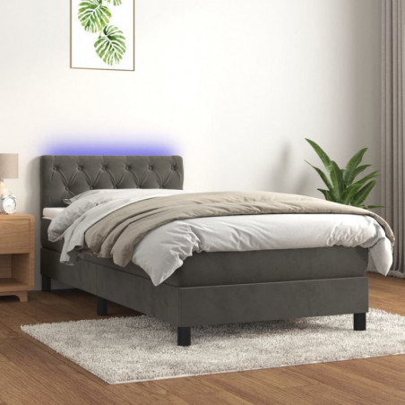 Boxspringbett mit Matratze & LED Dunkelgrau 80x200 cm Samt