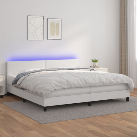 Boxspringbett mit Matratze & LED Weiß 200x200 cm Kunstleder