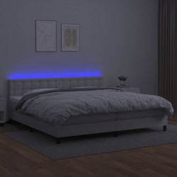 Boxspringbett mit Matratze & LED Weiß 200x200 cm Kunstleder